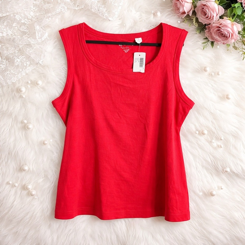 Chico's 3 Kiara Ribbed Tank Top Red Scoop Neck Cotton Stretch‎ XL NWT